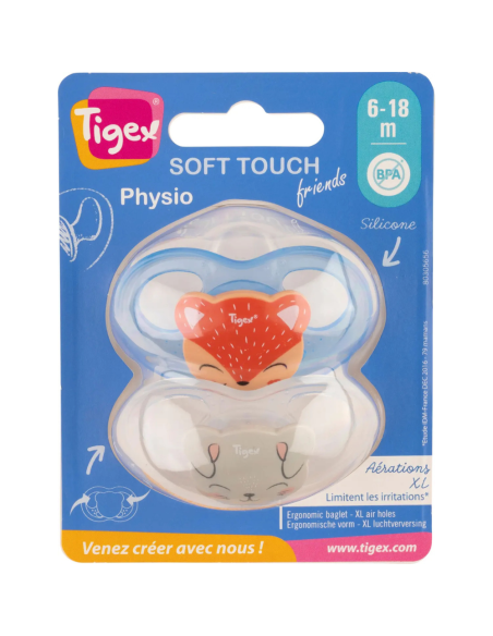 Pack de chupetes Soft Touch Conejo y Zorro (6-18M) Tigex