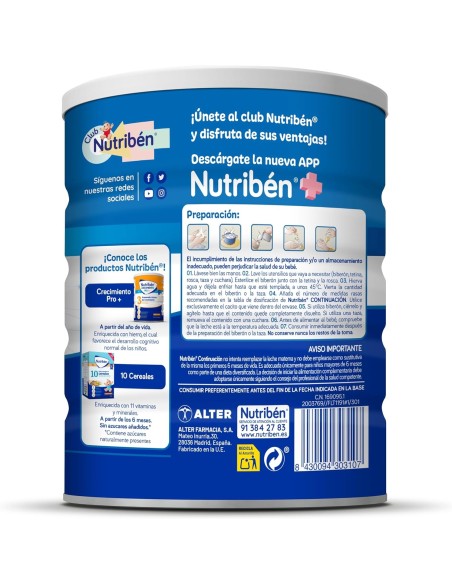Leche Continuación 2 Nutribén 800gr 6M+ - Leche materna- Nappy.es