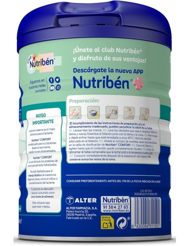 Leche de formula Confort 1 Nutribén 800g - Leche infantil - Nappy.es