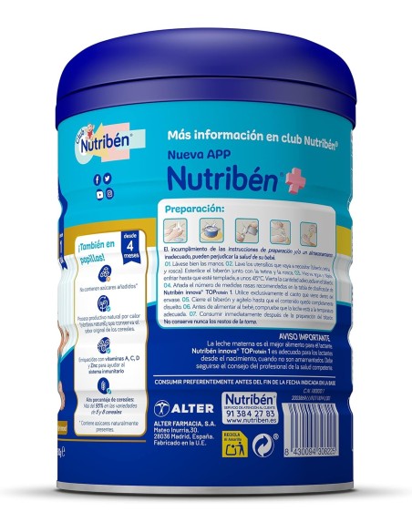 Leche de inicio Innova 1 800gr Nutribén  0M+ - Nappy.es