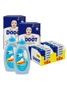 Pack Dodot Sensitive Talla 2 con 348 pañales, 1620 toallitas y 2 Norit Bebé
