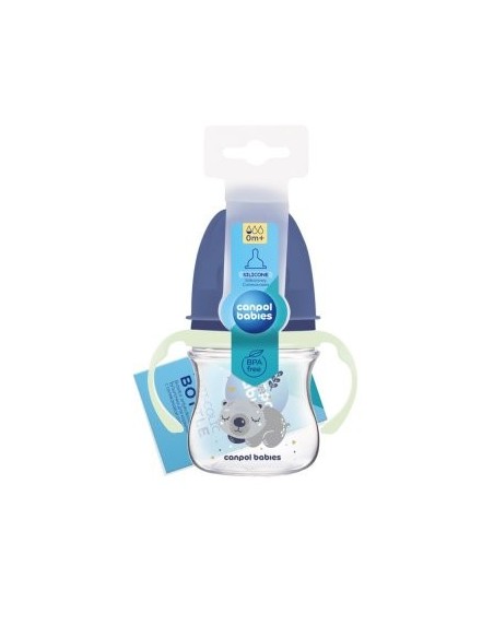 Biberón Anticólicos 120 ml con Asas Fluorescentes Canpol Babies (0–6m)