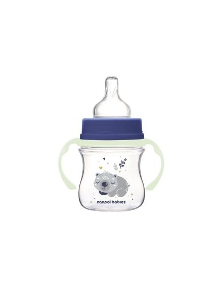 Biberón Anticólicos 120 ml con Asas Fluorescentes Canpol Babies (0–6m)
