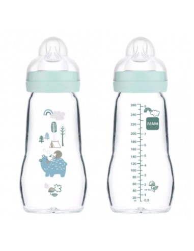 Biberón Cristal color azul 260ml Mam Baby
