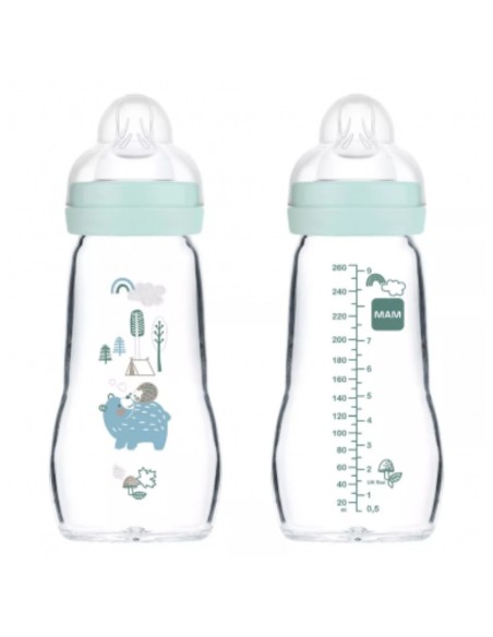 Biberón Cristal color azul 260ml Mam Baby