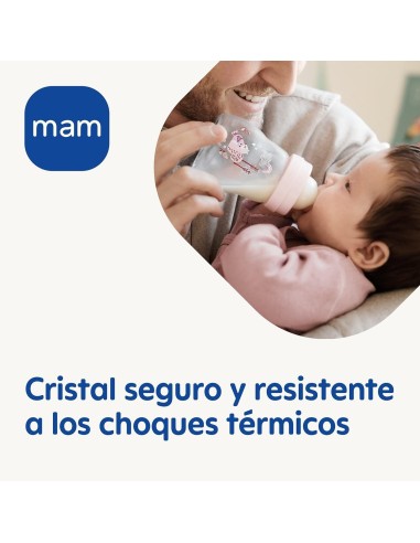 Biberón de cristal color rosa 170ml Mam Baby
