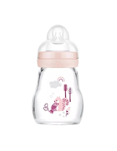 Biberón de cristal rosa (170ml) | Mam Baby - Nappy.es