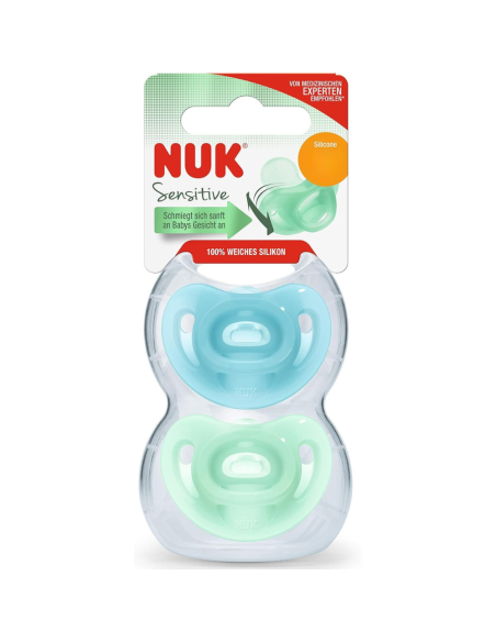 Pack de chupetes sensitive 6-18M azul y verde NUK