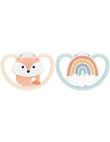 Chupete Space Zorro/Arcoíris Silicona pack 2 uds (0-6M) NUK