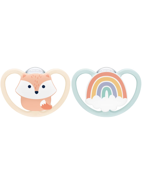 Chupete Space Zorro/Arcoíris Silicona pack 2 uds (0-6M) NUK