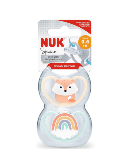 Chupete Space Zorro/Arcoíris Silicona pack 2 uds (0-6M) NUK