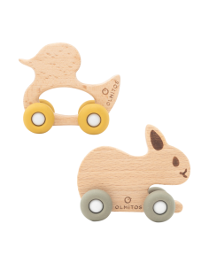 Animales de madera de haya con ruedas de juguete Olmitos