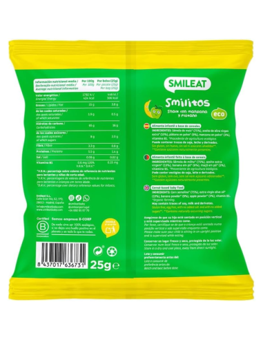 Smilitos sabor manzana y plátano 25gr eco | Smileat - Nappy.es
