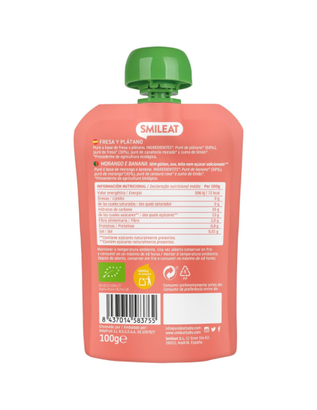 Pouch de Fresa y Platano 100gr eco | Smileat - Nappy.es