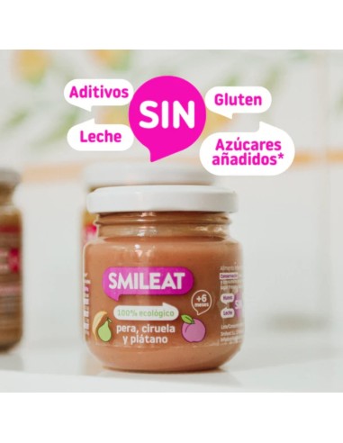 Oferta Potito pera, ciruela y plátano ecológico 130g. +6M Smileat