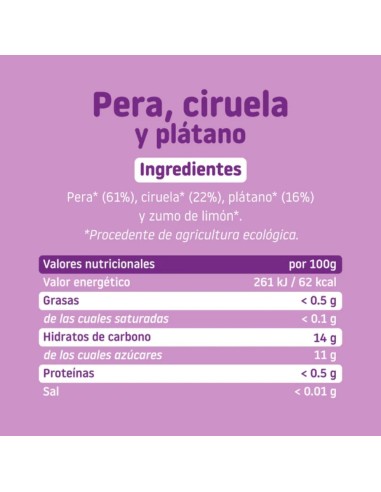 Oferta Potito pera, ciruela y plátano ecológico 130g. +6M Smileat