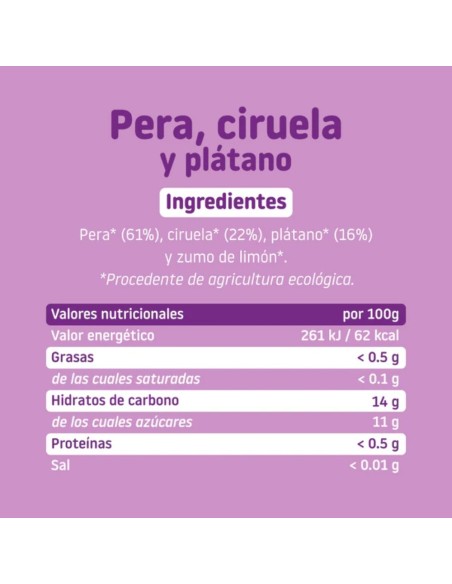 Oferta Potito pera, ciruela y plátano ecológico 130g. +6M Smileat