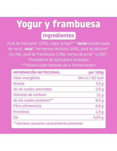 Pouch Yogur y Frambuesa 100gr eco Smileat