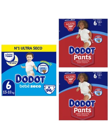 Pack Dodot Bebé-Seco Talla 6 96 uds y Dodot Pants Talla 6 54 uds