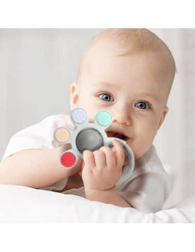 Sonajero mordedor texturas gris 0M+ BabyOno – Estimulación y alivio para tu bebé