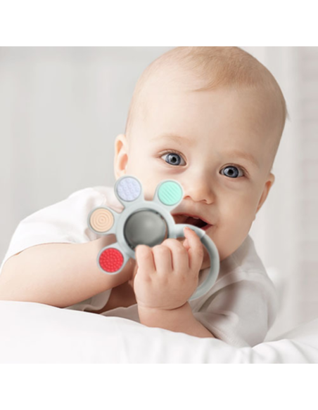 Sonajero mordedor texturas gris 0M+ BabyOno – Estimulación y alivio para tu bebé