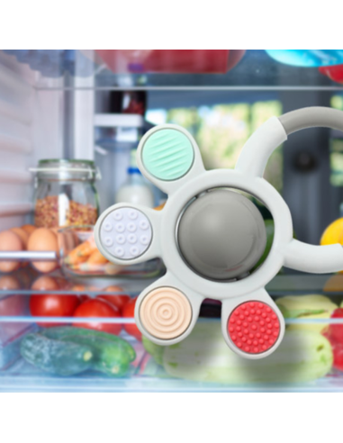 Sonajero mordedor texturas gris 0M+ BabyOno – Estimulación y alivio para tu bebé