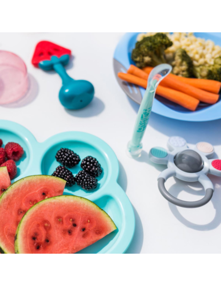 Sonajero mordedor texturas gris 0M+ BabyOno – Estimulación y alivio para tu bebé