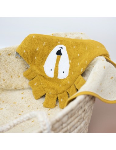 toalla-capa-bano-leon-trixie-4.jpg – Bebé envuelto con la capa.