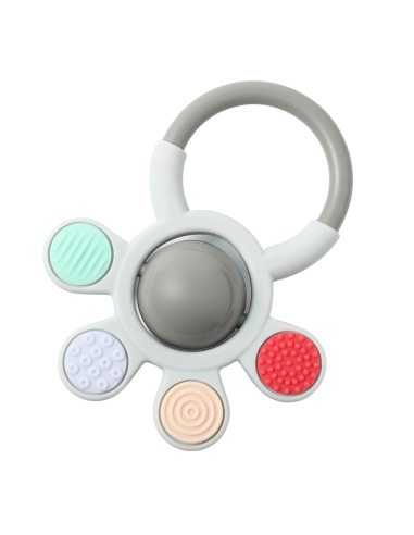 Sonajero mordedor texturas gris 0M+ BabyOno – Estimulación y alivio para tu bebé