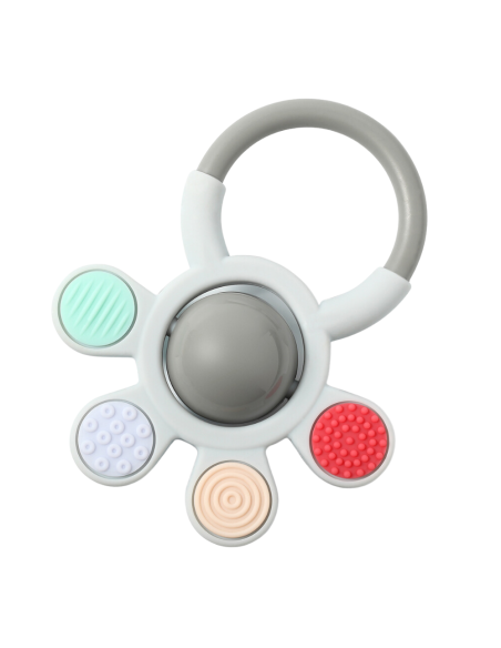 Sonajero mordedor texturas gris 0M+ BabyOno – Estimulación y alivio para tu bebé