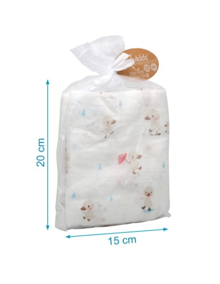 Muselina de bambú patitos 120x120 cm Kiokids