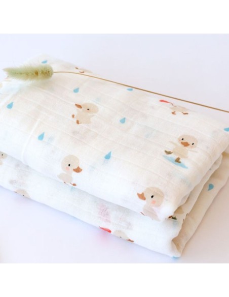 Muselina de bambú patitos 120x120 cm Kiokids