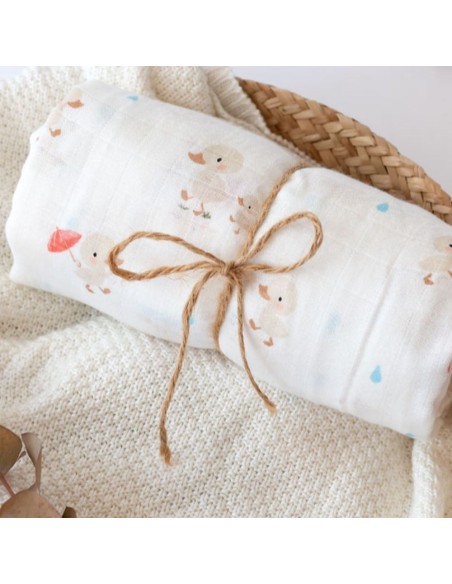 Muselina de bambú patitos 120x120 cm Kiokids