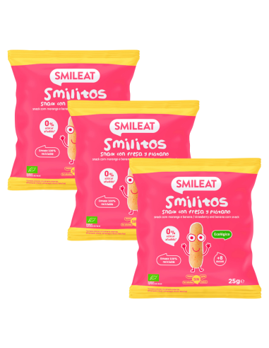 Pack 3 uds. Smilitos sabor fresa y plátano eco | Smileat - Nappy.es
