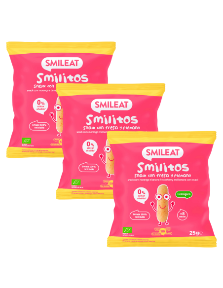 Pack 3 uds. Smilitos sabor fresa y plátano eco | Smileat - Nappy.es