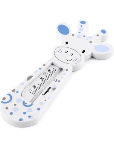 termometro-bano-bebe-jirafas-babyono-3.jpg – Termómetro flotando en el agua.