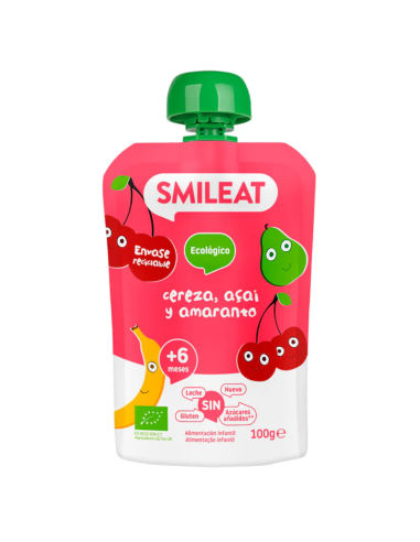 Pouche de cereza, açaí y amaranto | Smileat - Nappy.es