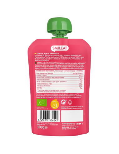 Pouche de cereza, açaí y amaranto | Smileat - Nappy.es