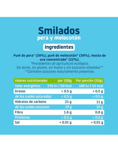 Oferta Smilado pera y melocotón ecológico 250g. (5 uds) +6M. Smileat