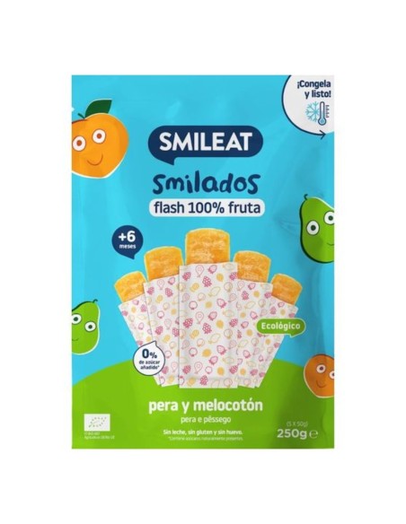 Oferta Smilado pera y melocotón ecológico 250g. (5 uds) +6M. Smileat