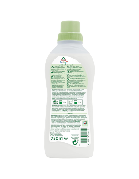 suavizante-750ml-30lavados-frosch-baby-2.jpg – Vista trasera con ingredientes y modo de uso.