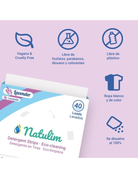 Detergente en tiras fragancia lavanda 40 lavados Natulim