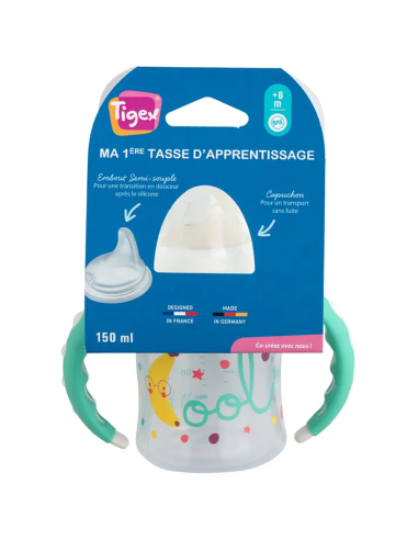 Taza anti-fugas punta blanda 150ml 6M+ Tigex