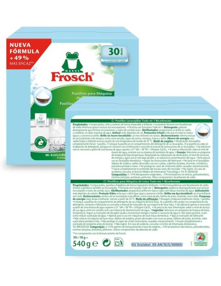 pastillas-lavavajillas-todoen1-bicarbonato-30uds-frosch-2.jpg – Vista trasera con ingredientes y modo de uso.