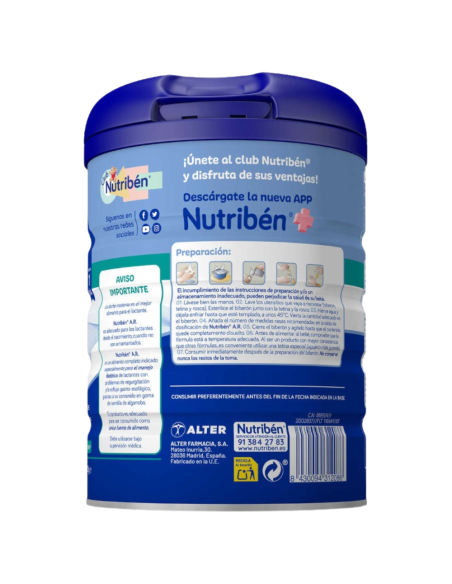 Leche de fórmula especial AR 800 gr | Nutribén - Nappy.es