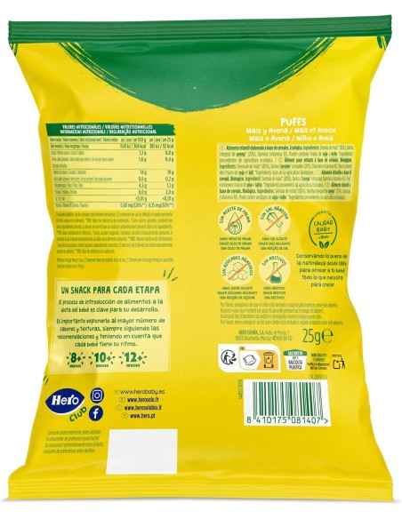 Oferta Snack de maíz y avena BIO 25g. +8M Hero Solo