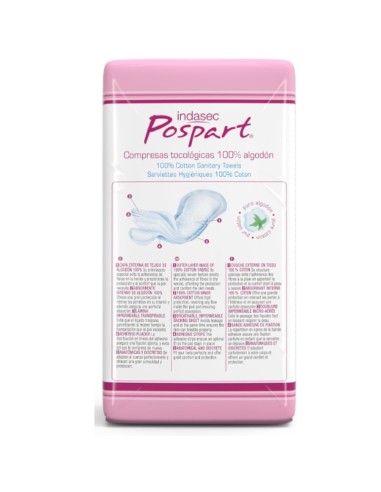 Indasec Pospart Compresas Tocológicas Algodón - 12 Unidades