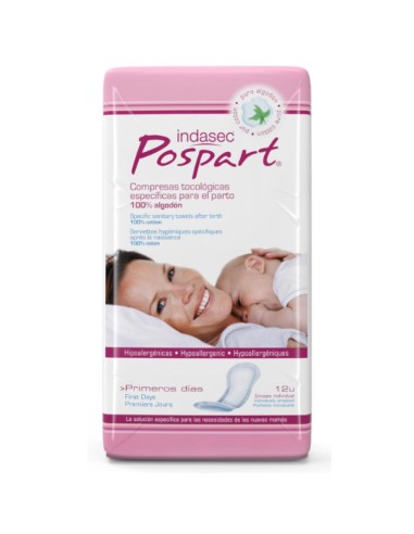 Indasec Pospart Compresas Tocológicas Algodón - 12 Unidades
