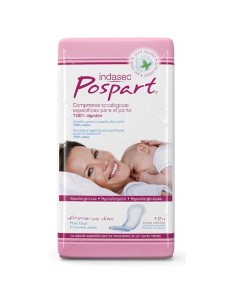 Indasec Pospart Compresas Tocológicas Algodón - 12 Unidades