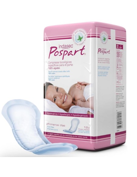 Indasec Pospart Compresas Tocológicas Algodón - 12 Unidades
